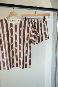 Berry Stripe Set tee and shorts hanging together