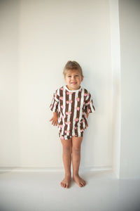 Toddler wearing the Berry Stripe Set